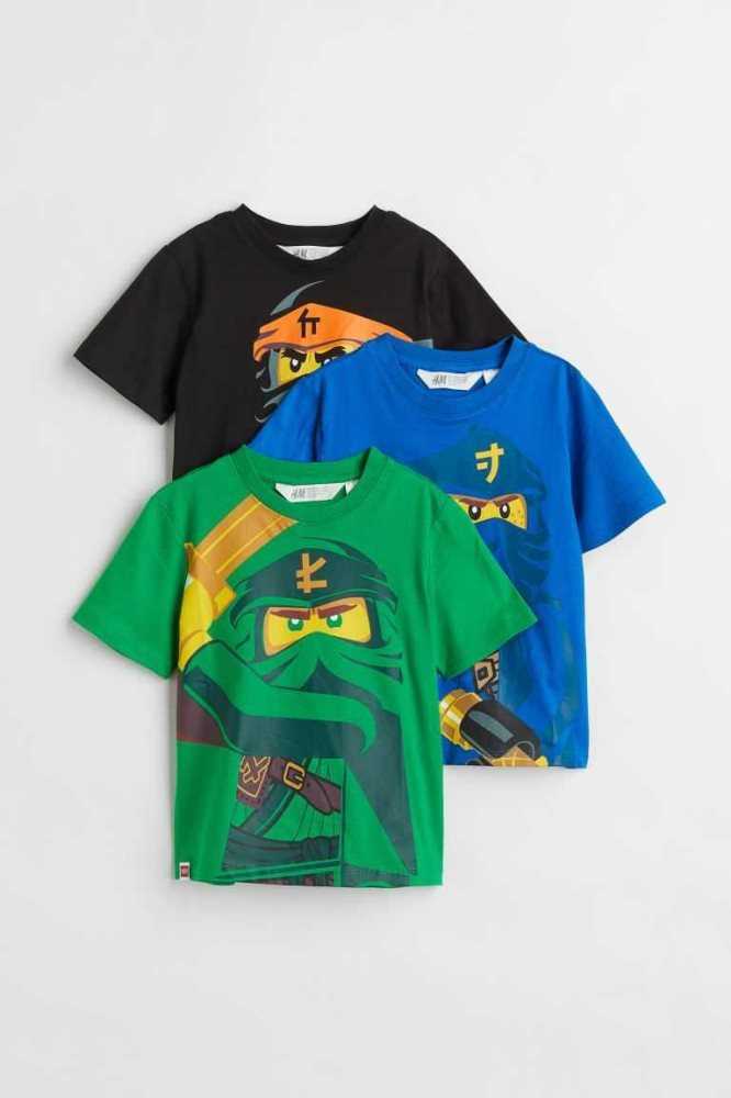 Camisas H&M 3-pack Printed Niños Azules | 347625BRN