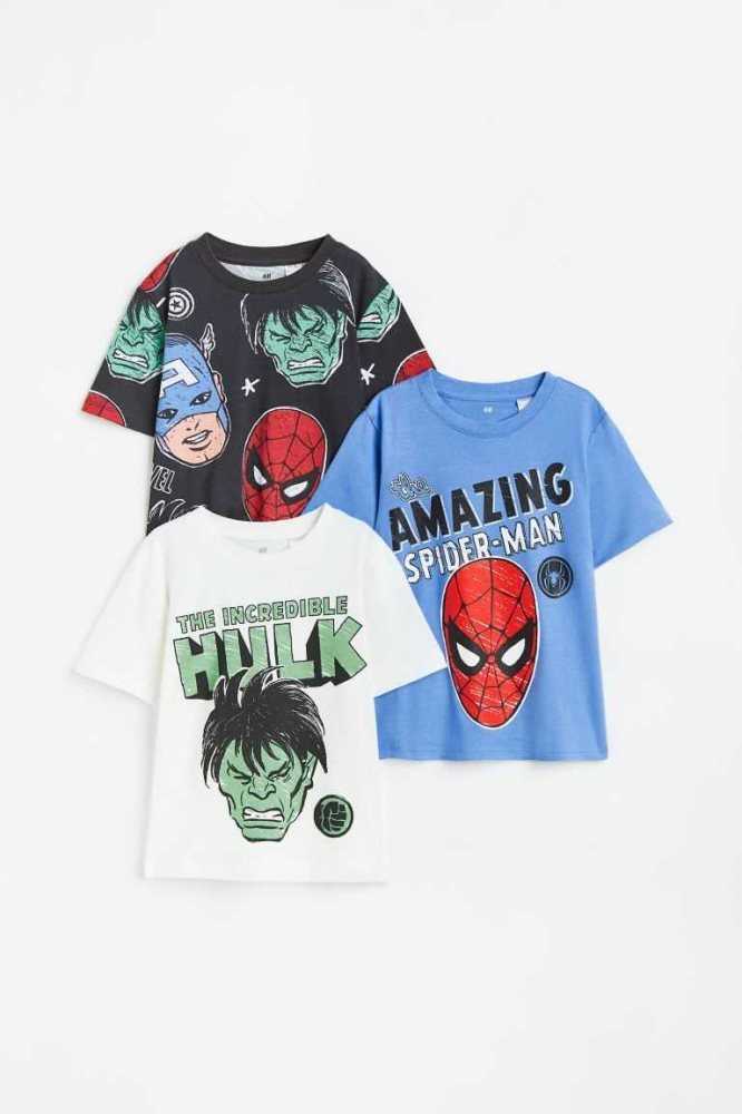 Camisas H&M 3-pack Printed Niños Azules | 381640ULV