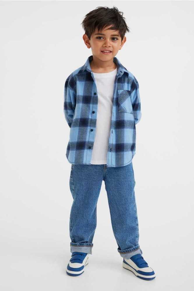 Camisas H&M Algodon Flannel Niños Azules Claro | 368791NBK