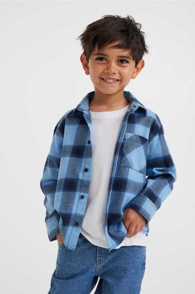 Camisas H&M Algodon Flannel Niños Azules Claro | 368791NBK