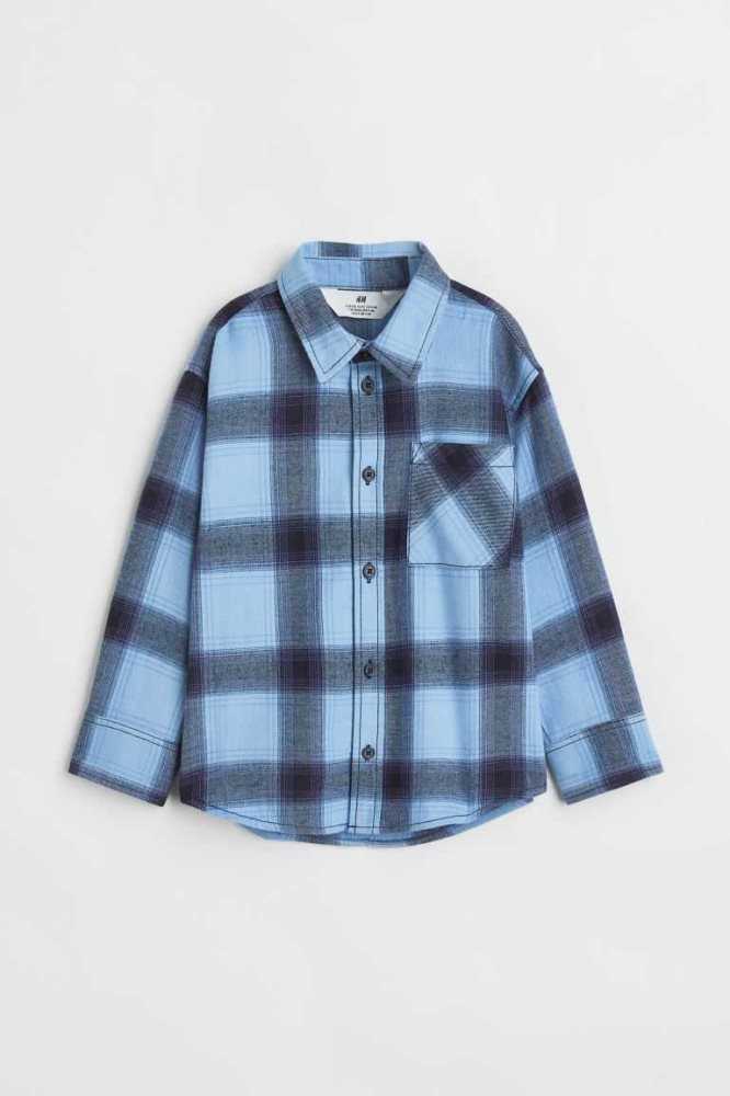 Camisas H&M Algodon Flannel Niños Azules Claro | 368791NBK