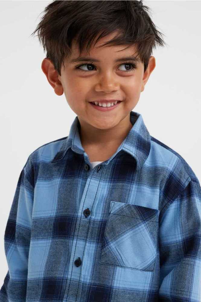 Camisas H&M Algodon Flannel Niños Azules Claro | 368791NBK