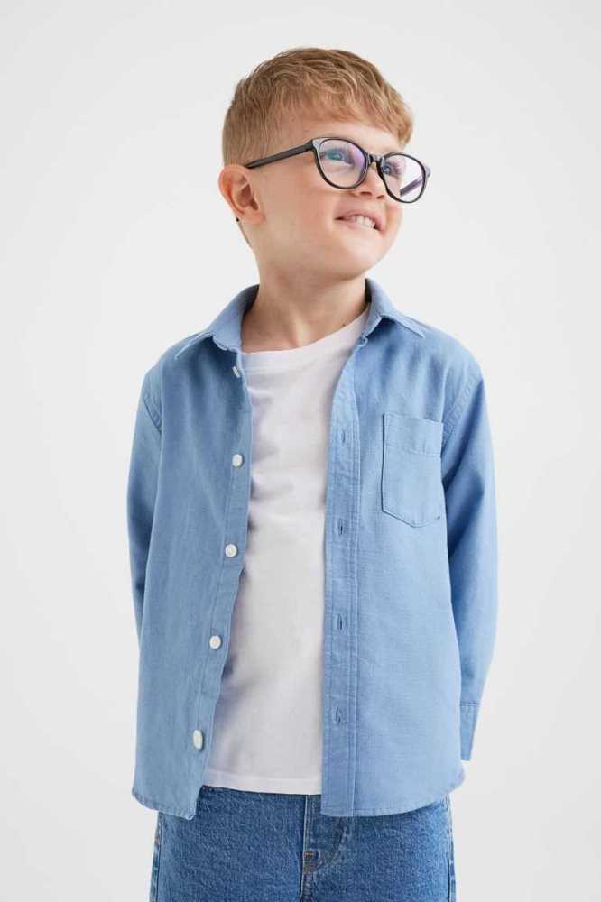 Camisas H&M Algodon Niños Azules | 041279QFM