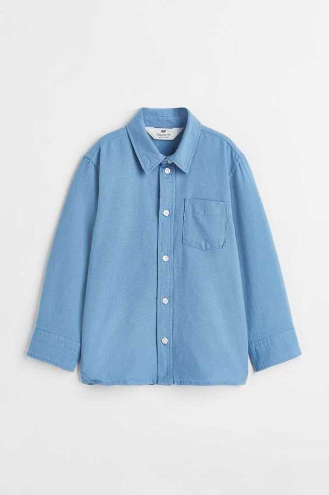 Camisas H&M Algodon Niños Azules Claro Blancos | 082591GAK