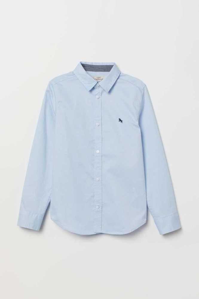 Camisas H&M Algodon Niños Azules Oscuro | 896415FZA