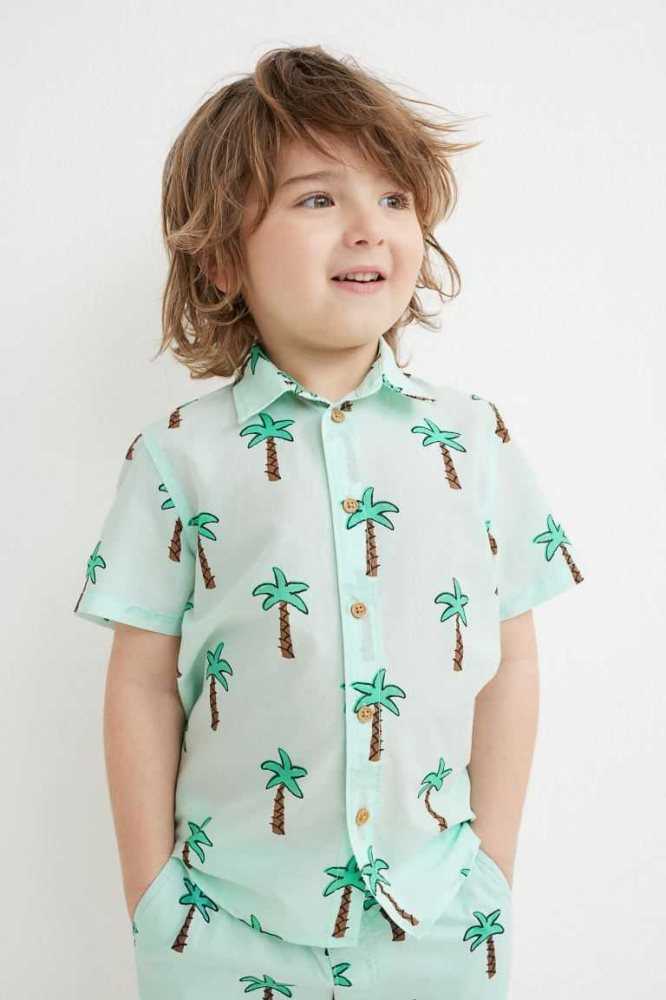 Camisas H&M Algodon Niños Turquesa Claro | 925318YBJ