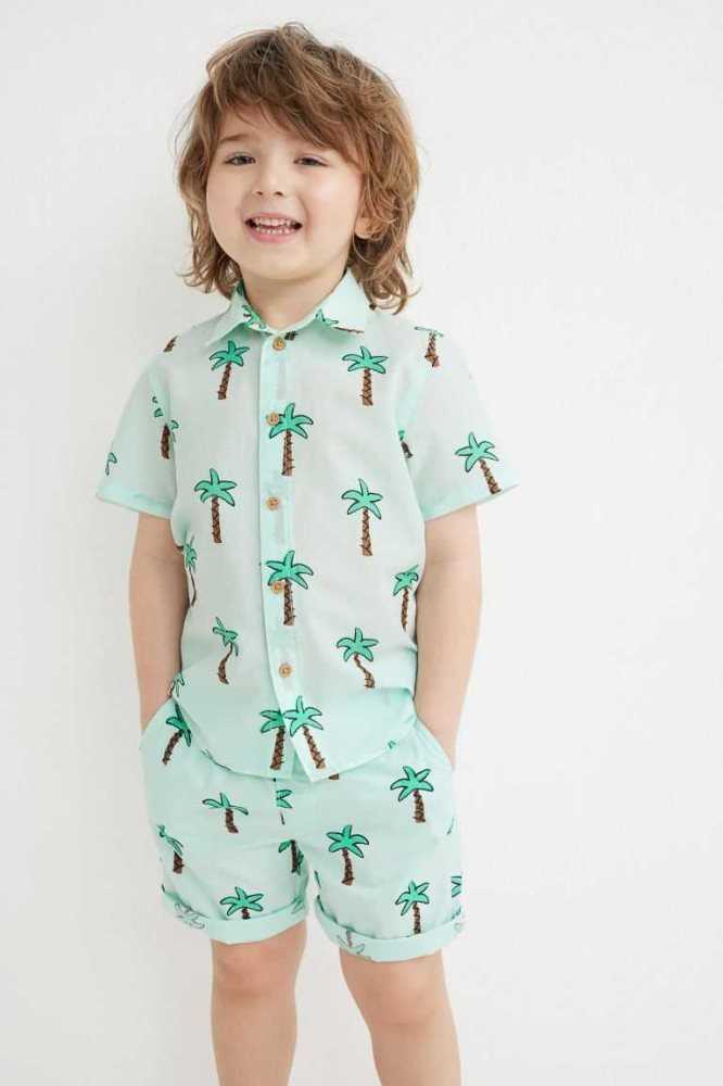 Camisas H&M Algodon Niños Turquesa Claro | 925318YBJ