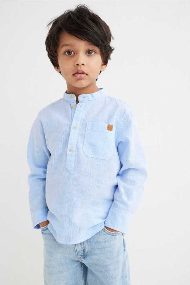 Camisas H&M Linen-blend Henley Niños Blancos | 695730SYU