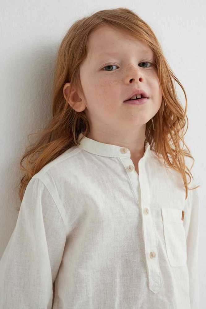 Camisas H&M Linen-blend Henley Niños Blancos | 695730SYU