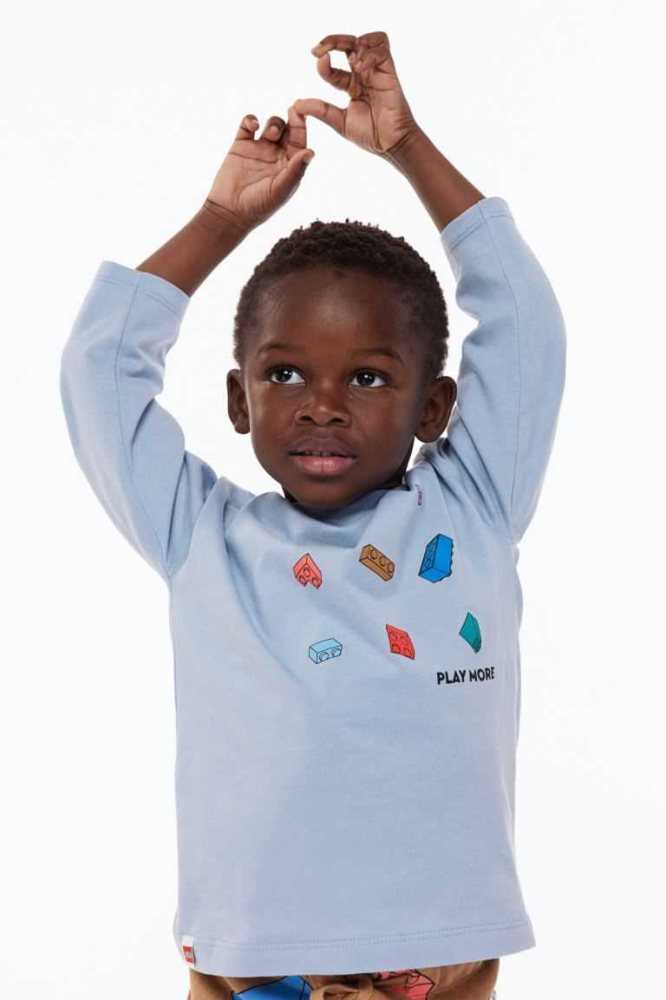 Camisas H&M Long-sleeved Printed Niños Azules Claro | 780219OCT