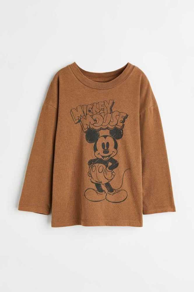 Camisas H&M Long-sleeved Printed Niños Marrom | 195420JZL