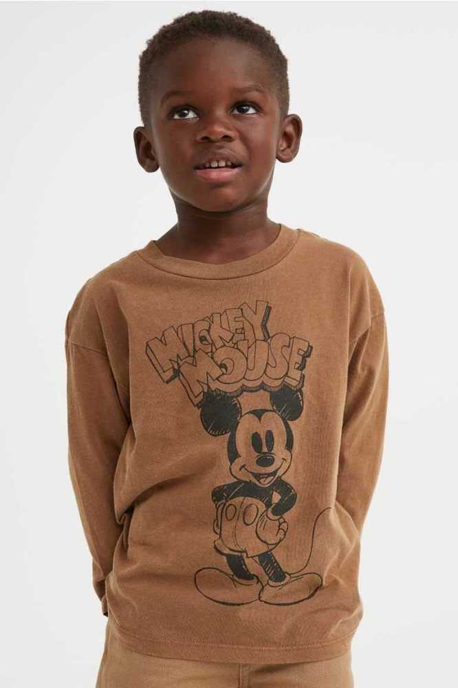 Camisas H&M Long-sleeved Printed Niños Marrom | 195420JZL