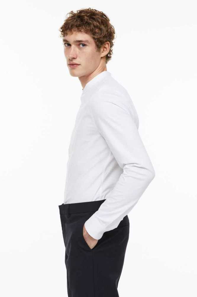 Camisas H&M Muscle Fit Band-collar Hombre Blancos | 682704OTN