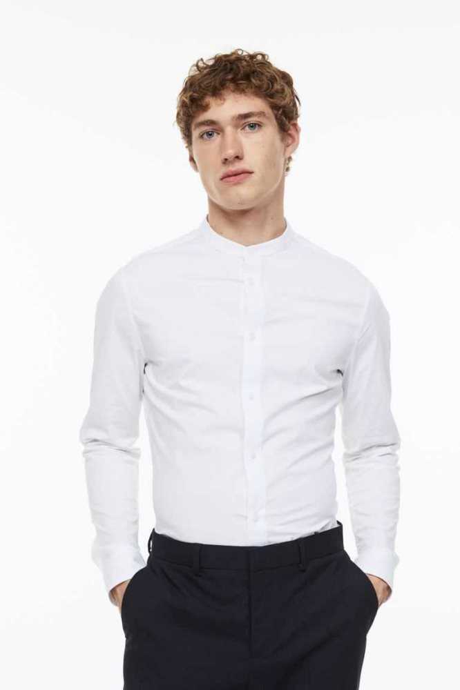 Camisas H&M Muscle Fit Band-collar Hombre Blancos | 682704OTN