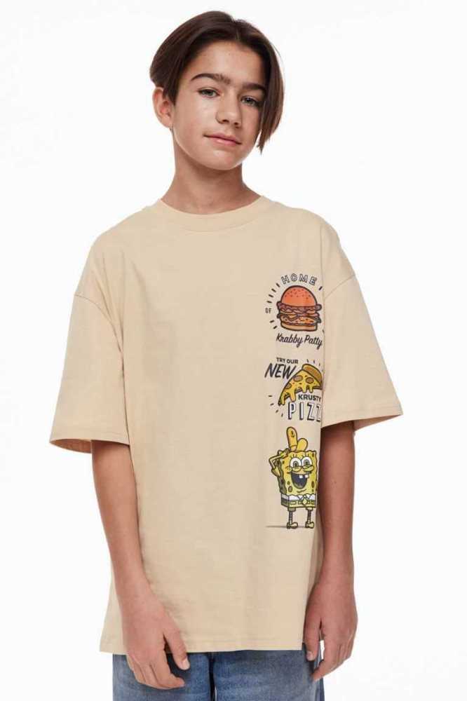 Camisas H&M Oversized Printed Niños Beige | 215046IMA