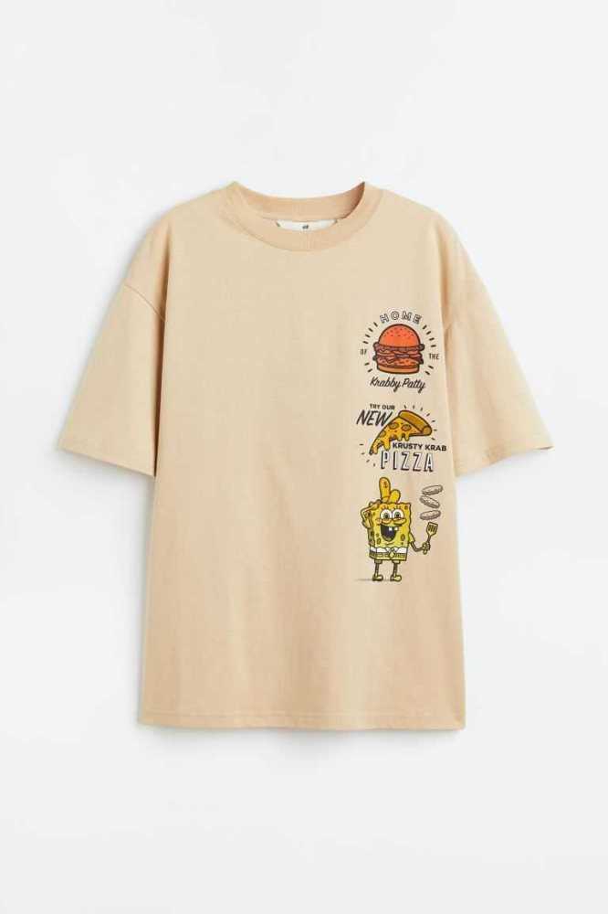 Camisas H&M Oversized Printed Niños Beige | 215046IMA