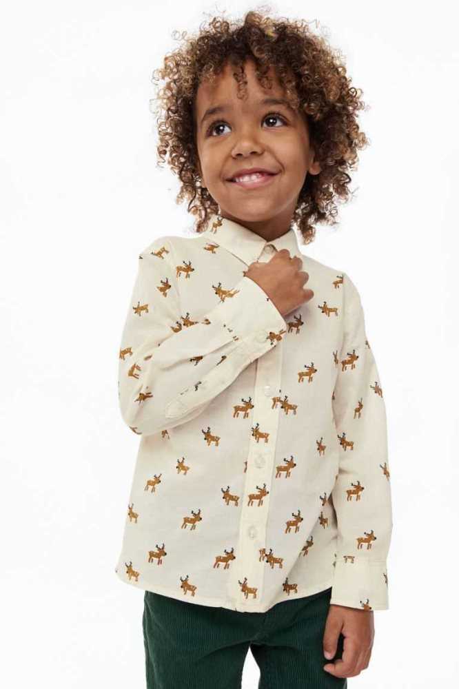 Camisas H&M Patterned Algodon Niños Beige Claro | 261834CDB