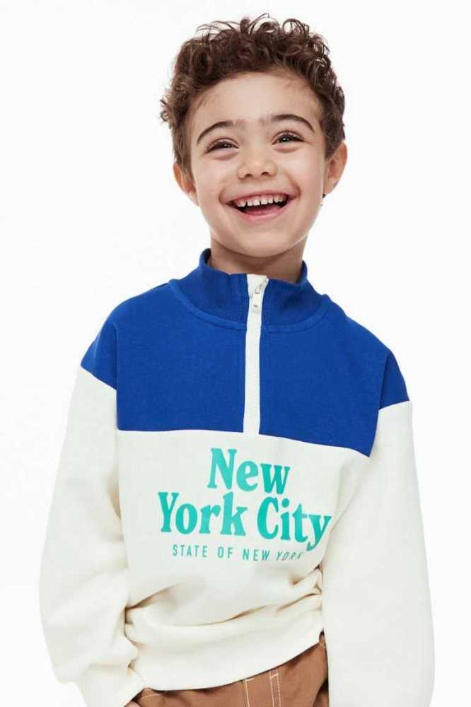 Camisas H&M Printed Half-zip Niños Azules Claro | 735986RZN