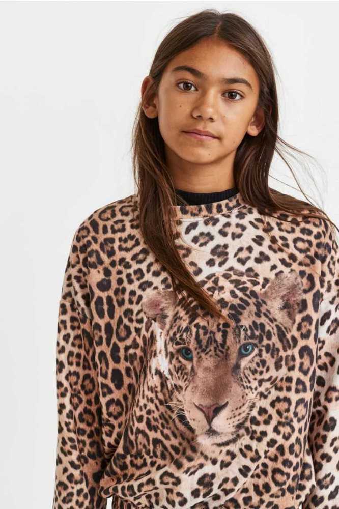 Camisas H&M Printed Niños Beige Leopardo | 540392YRP