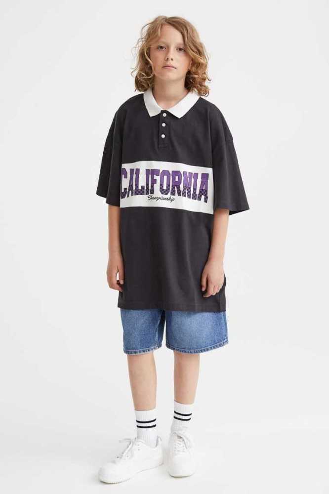 Camisas H&M Printed Polo Niños Negros | 079468IRC