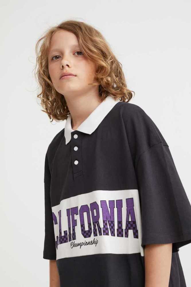 Camisas H&M Printed Polo Niños Negros | 079468IRC