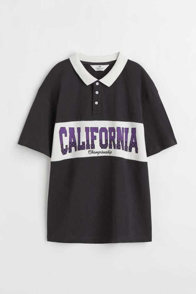 Camisas H&M Printed Polo Niños Negros | 079468IRC