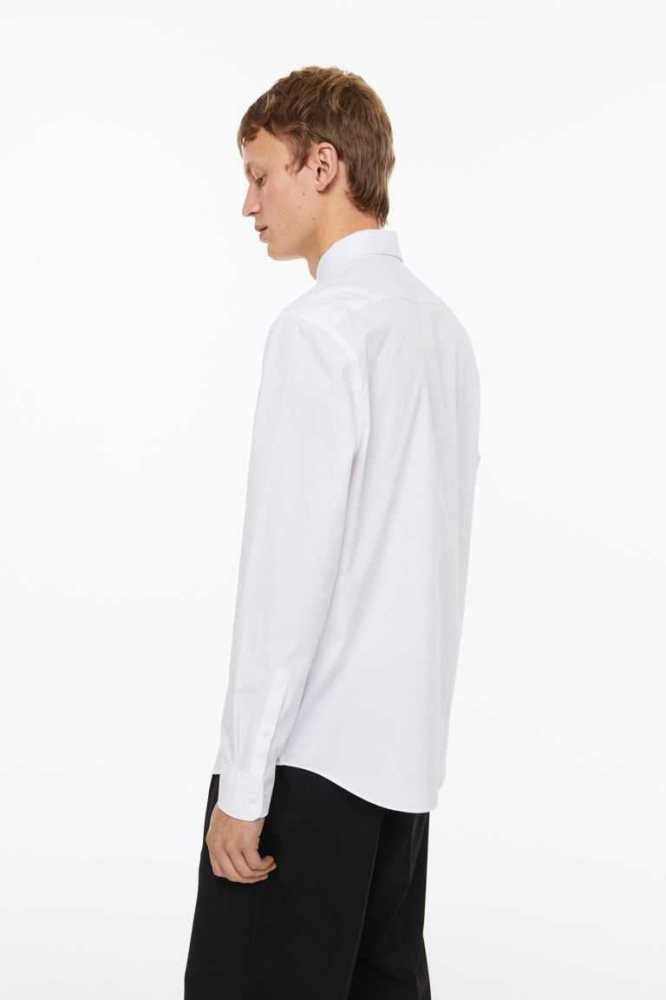 Camisas H&M Regular Fit Algodon Hombre Blancos | 740293NCK