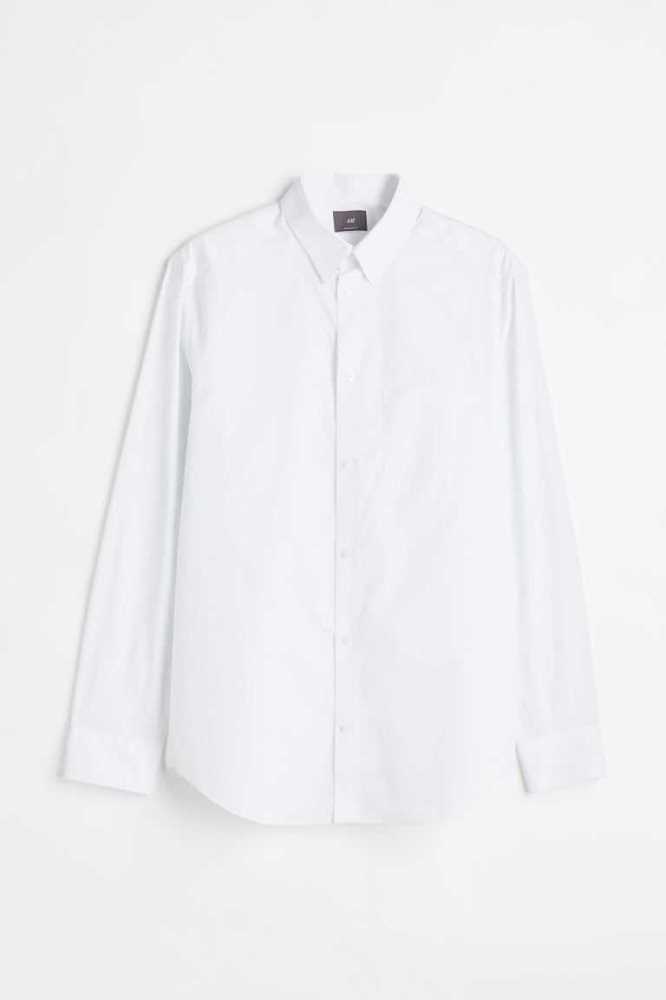 Camisas H&M Regular Fit Algodon Hombre Blancos | 740293NCK