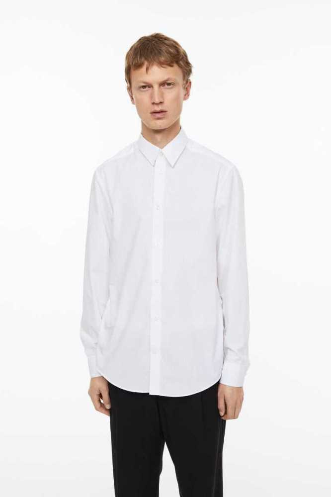 Camisas H&M Regular Fit Algodon Hombre Blancos | 740293NCK