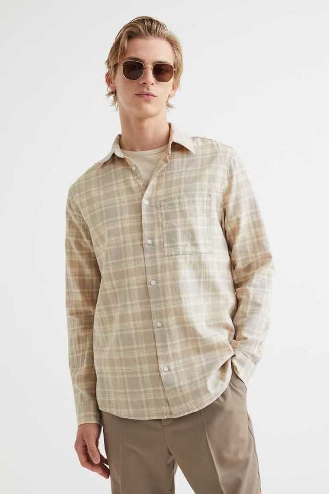 Camisas H&M Regular Fit Linen-blend Hombre Beige | 413806EFZ