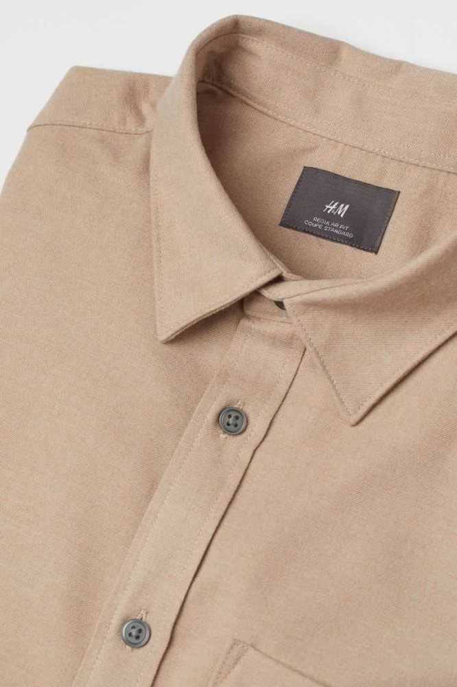 Camisas H&M Regular Fit Twill Hombre Beige Claro | 054629VYB