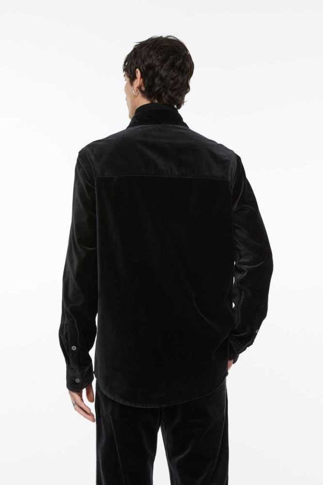 Camisas H&M Regular Fit Velvet Hombre Negros | 281965YDQ