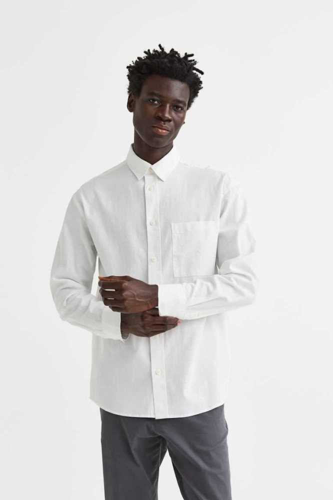 Camisas H&M Relaxed Fit Linen-blend Hombre Grises Negros | 107846OVY