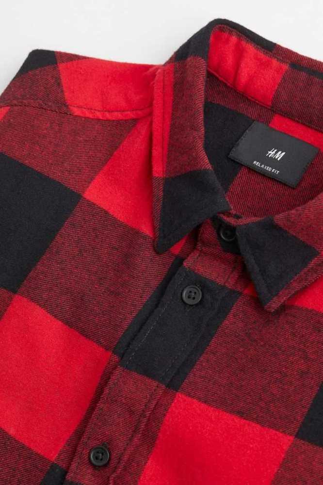 Camisas H&M Relaxed Fit Twill Hombre Rojos Negros | 597340KDR