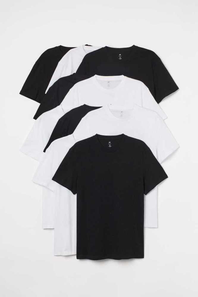 Camiseta H&M 10-pack Regular Fit Crew-neck Hombre Blancos Beige Turquesa | 247058EXD