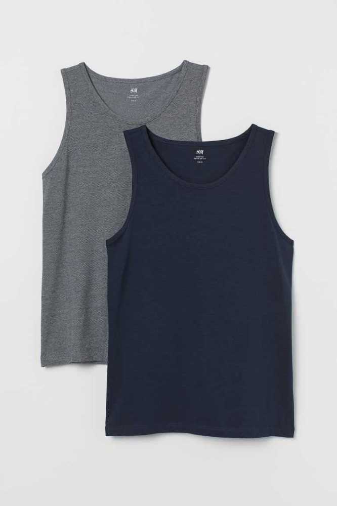 Camiseta H&M 2-pack Regular Fit Tank Tops Hombre Azules Claro Blancos | 465182NIS