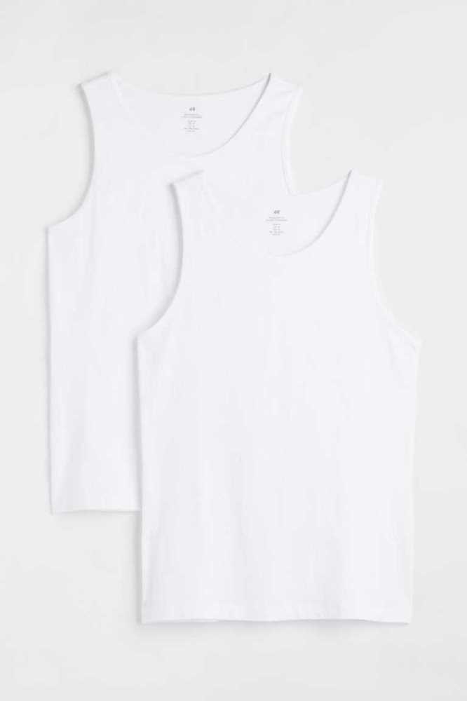 Camiseta H&M 2-pack Regular Fit Tank Tops Hombre Azules Claro Blancos | 465182NIS