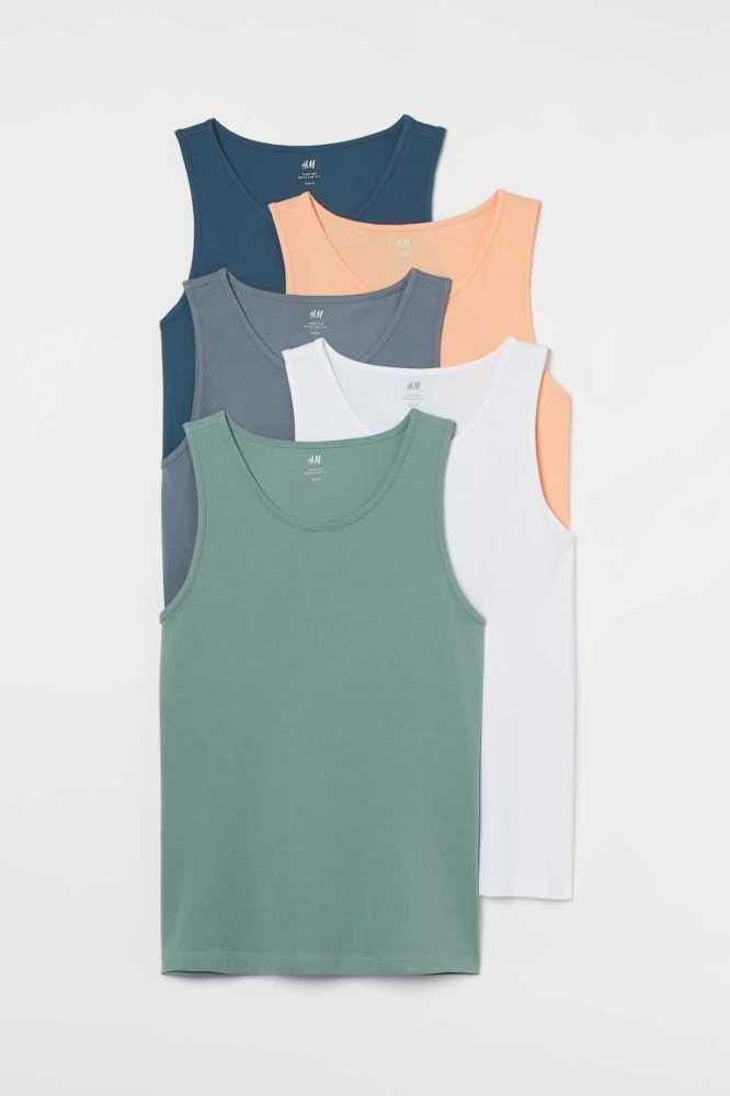 Camiseta H&M 5-pack Regular Fit Tank Tops Hombre Azules Claro Grises Verdes | 156490MYW