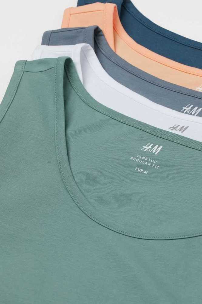 Camiseta H&M 5-pack Regular Fit Tank Tops Hombre Azules Claro Grises Verdes | 156490MYW