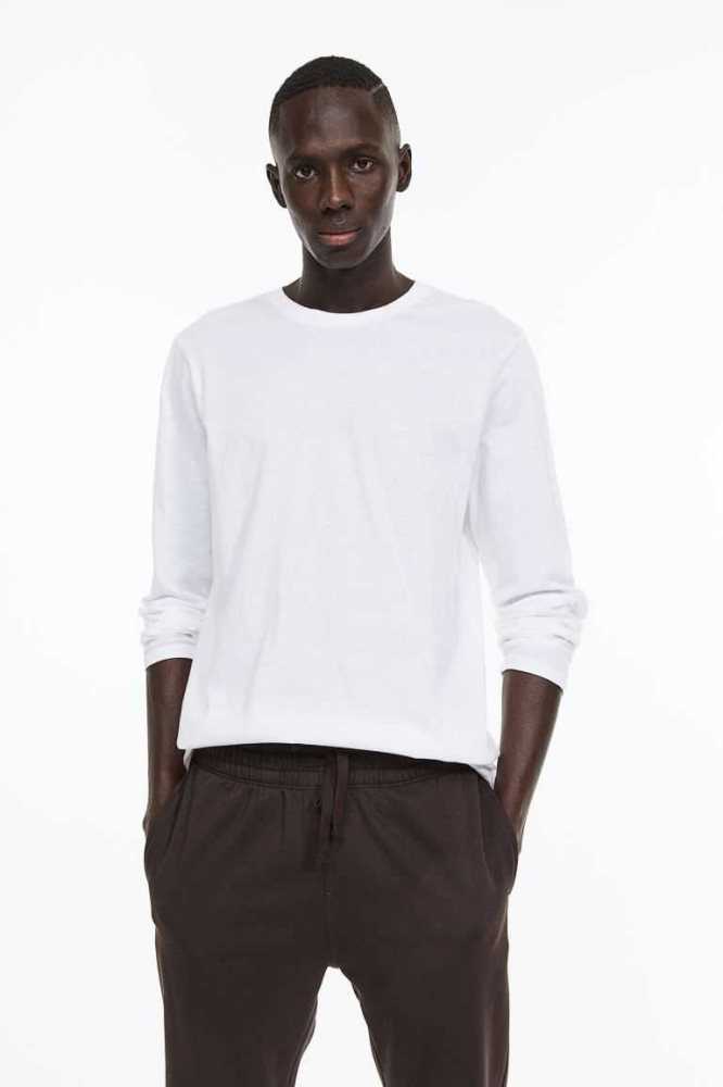 Camiseta H&M Long-sleeved Long Fit Hombre Beige | 095283TZX