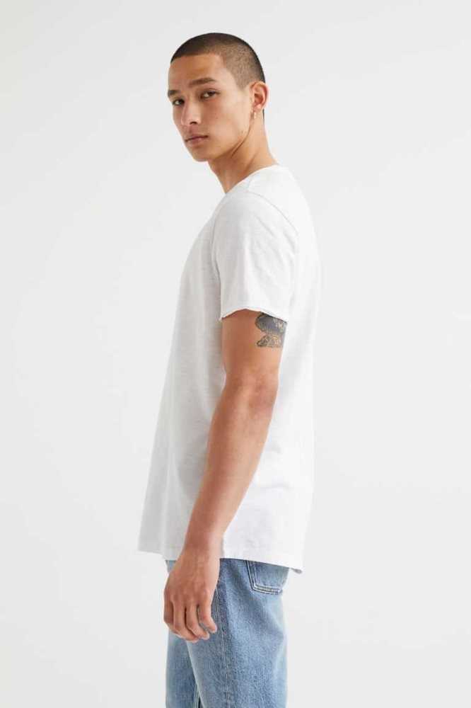 Camiseta H&M Raw-edge Hombre Blancos | 315406JEB