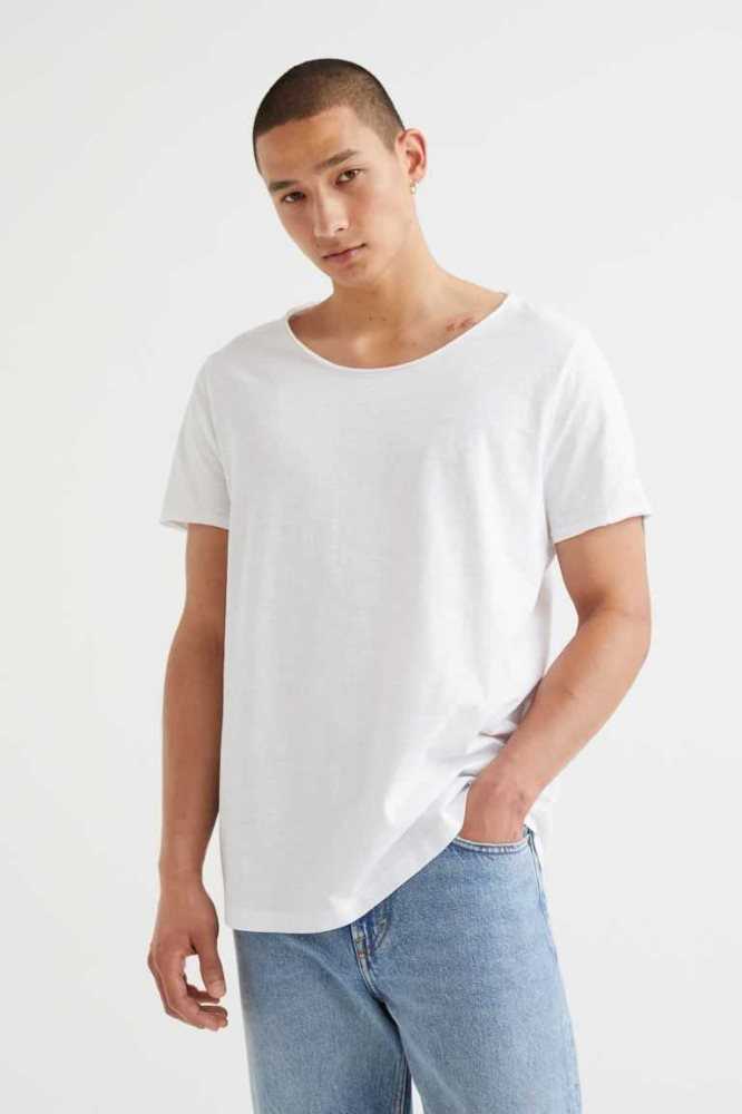 Camiseta H&M Raw-edge Hombre Blancos | 315406JEB