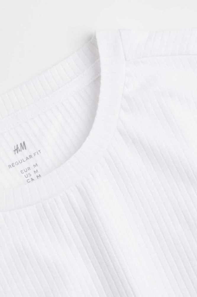 Camiseta H&M Regular Fit Acanalado Algodon Hombre Blancos | 601937RQE