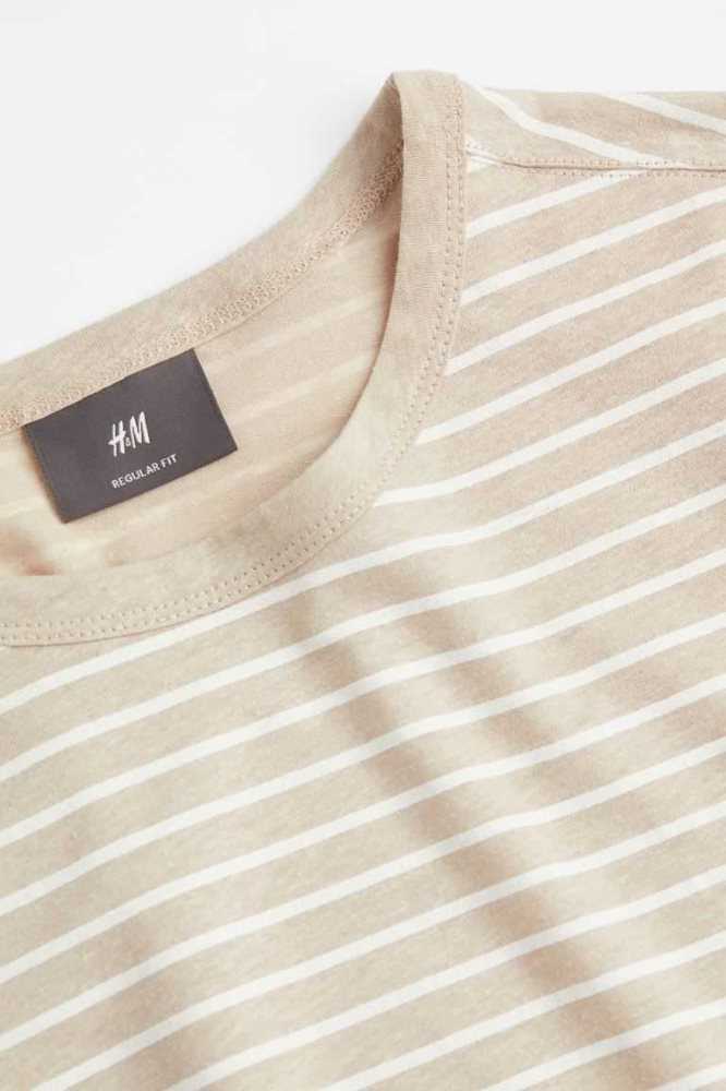 Camiseta H&M Regular Fit Linen-blend Hombre Beige Claro Blancos | 678412YHZ