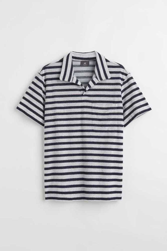 Camiseta H&M Regular Fit Terry Hombre Azul Marino Azules Blancos | 204685BQN