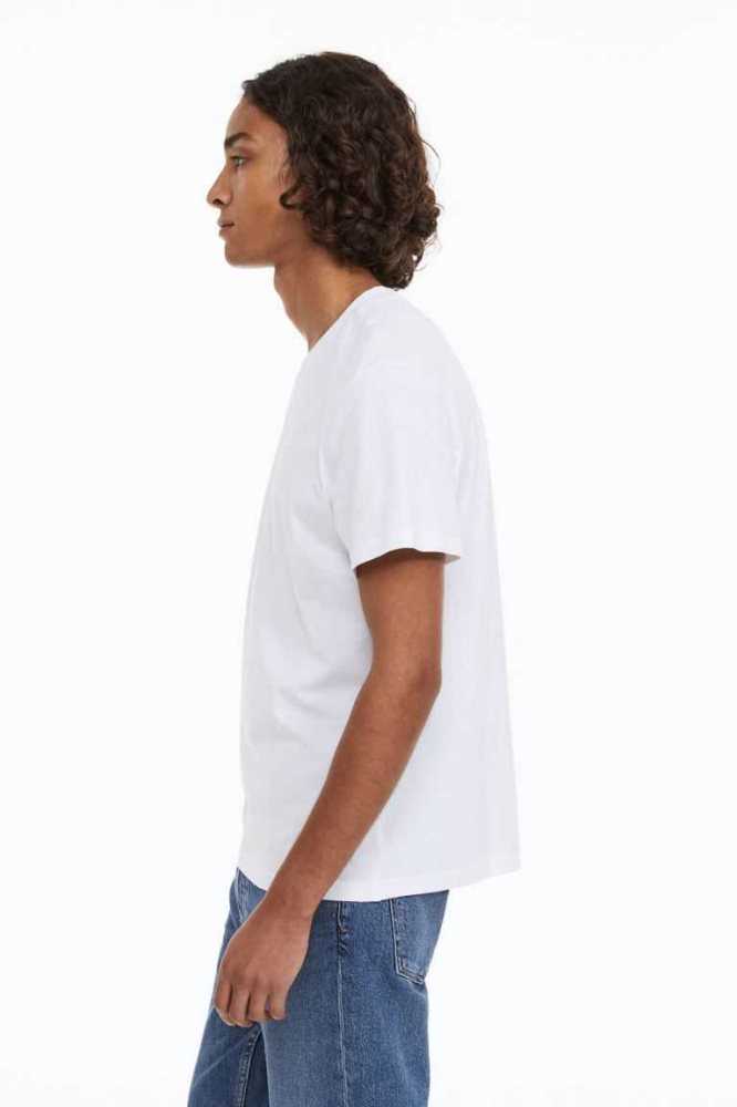 Camiseta H&M Regular Fit V-neck Hombre Blancos | 945783VLF