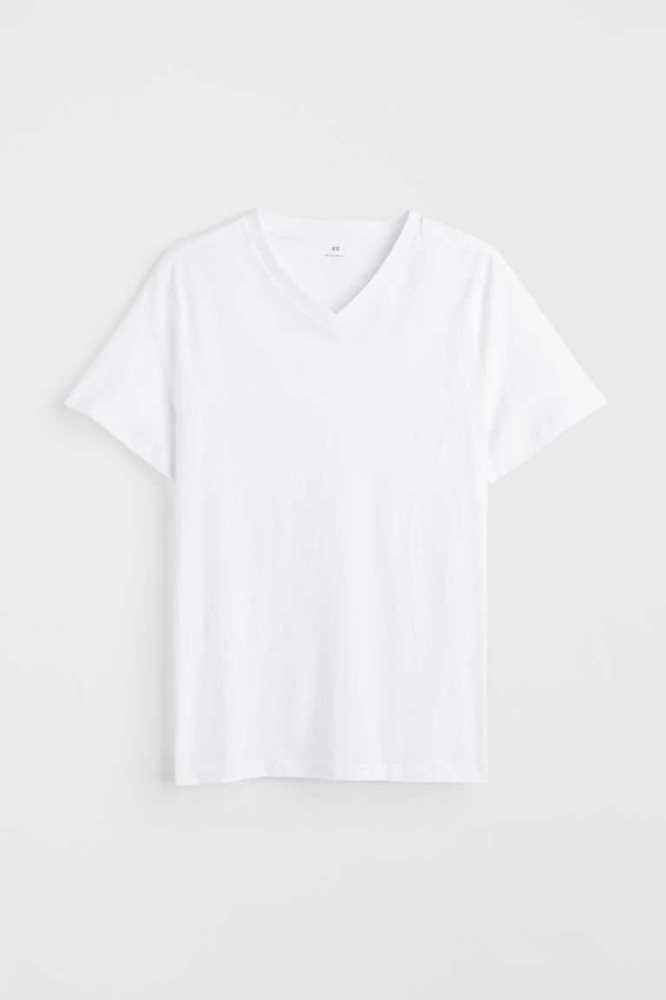 Camiseta H&M Regular Fit V-neck Hombre Blancos | 945783VLF