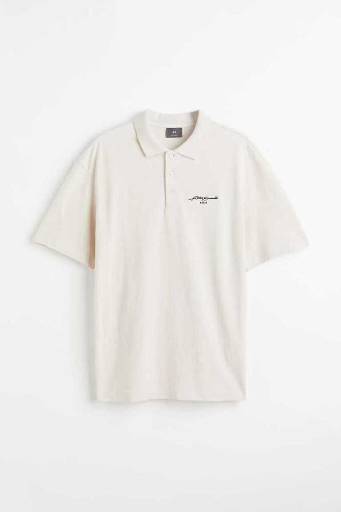 Camiseta H&M Relaxed Fit Polo Hombre Beige Claro Negros | 089163TEP