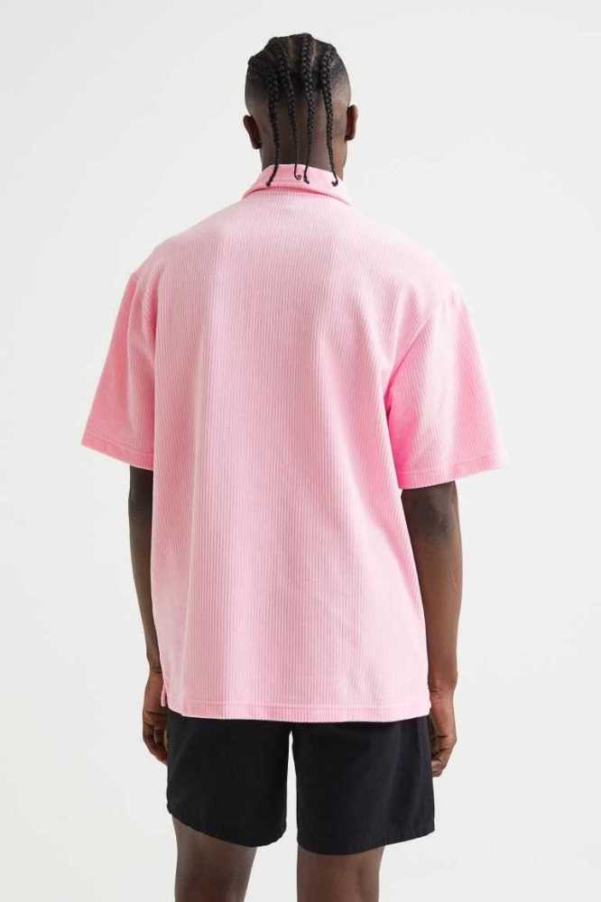 Camiseta H&M Relaxed Fit Velour Polo Hombre Rosas | 312540NBZ