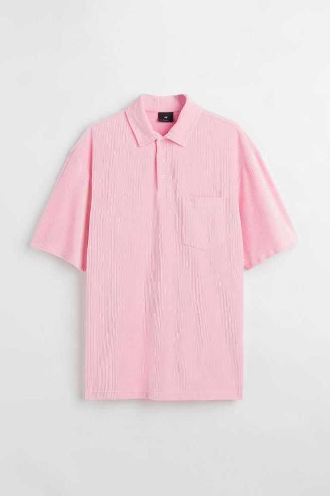 Camiseta H&M Relaxed Fit Velour Polo Hombre Rosas | 312540NBZ